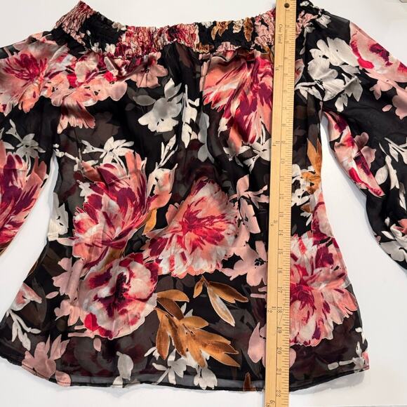 WHITE HOUSE BLACK MARKET Floral Blouse Size Small Silk Blend Romantic NWT - Picture 7 of 10